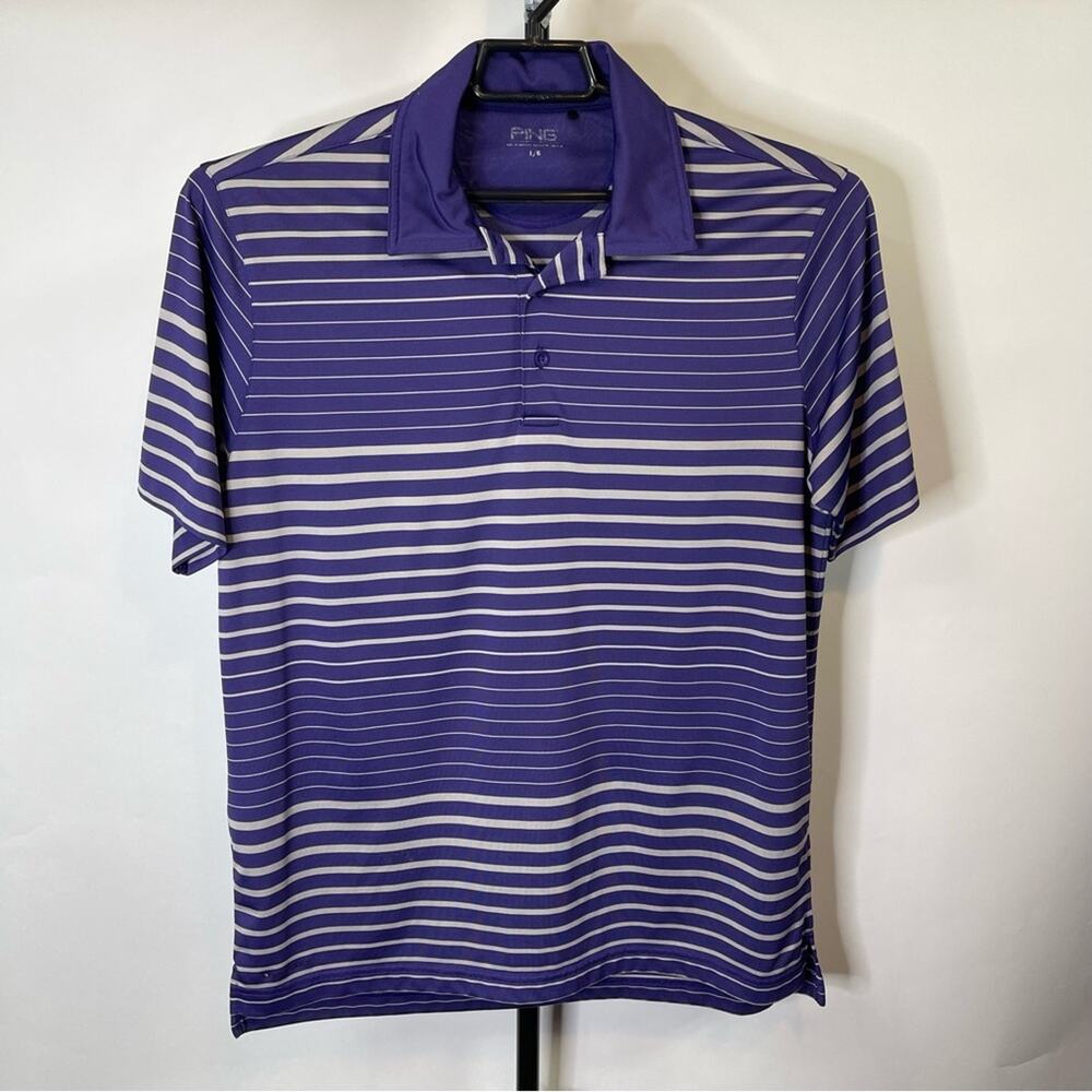 Ping Golf Purple White Striped Polo Shirt Size Large Men’s